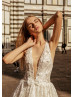 Halter Ivory Lace Low Back Wedding Dress